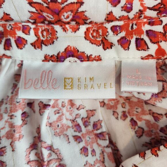 Belle by Kim Gravel Printed Tunic Top Metallic Gold Thread – Size Large - Picture 3 of 8